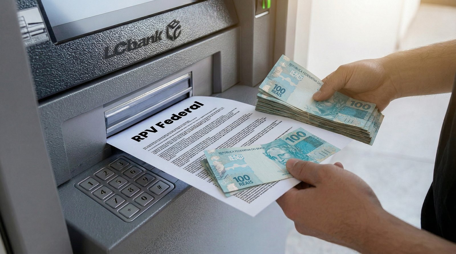 Pessoa retira RPV Federal e dinheiro em caixa eletrônico do banco